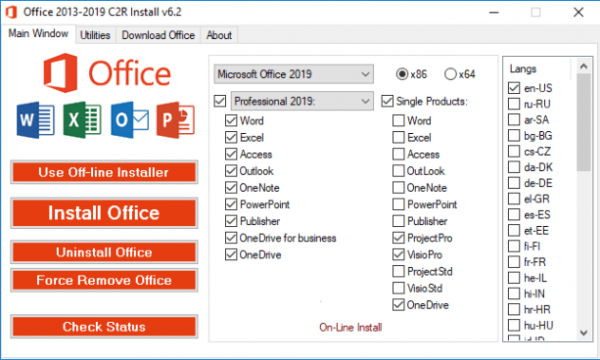 Office 2013-2021 C2R Install v7.7.3 free instals