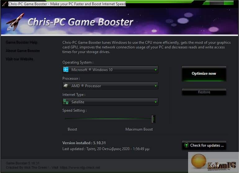 ChrisPC Game Booster settings