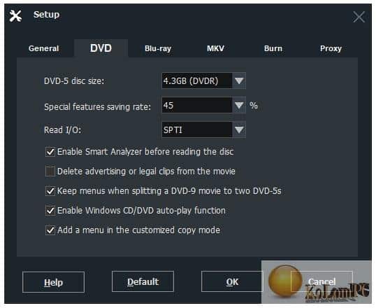 DVD-Cloner settings for dvd