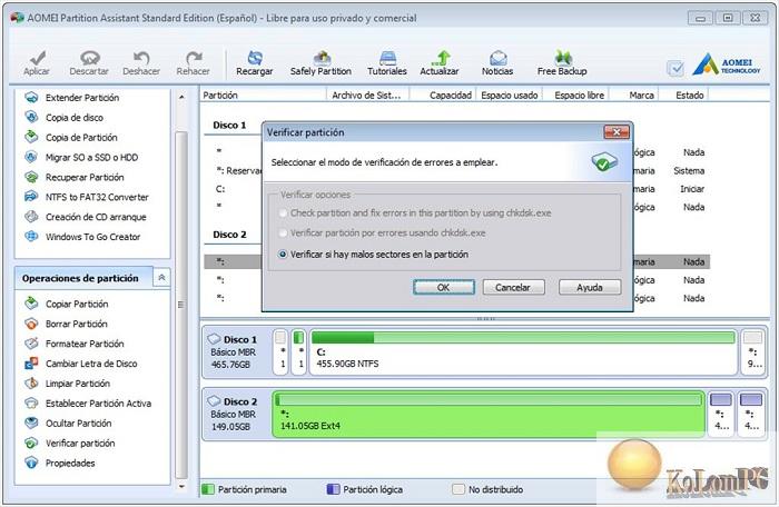 AOMEI Partition Assistant settings