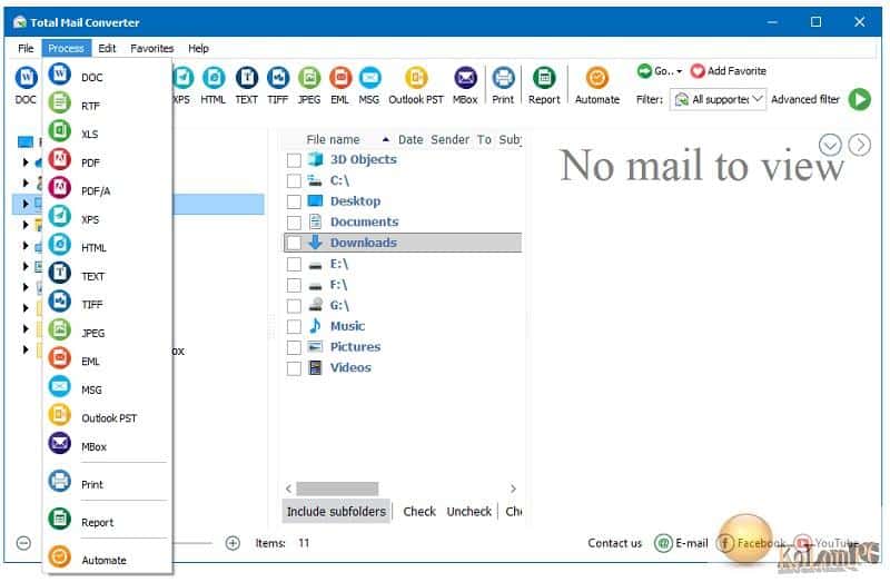 Mail Converter main window