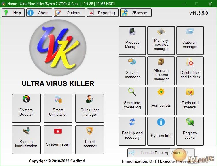 UVK Ultra Virus Killer Pro main window